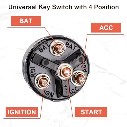 Ignition Switch with Key, 4 Position Universal Key Switch, Starter Switch 12V