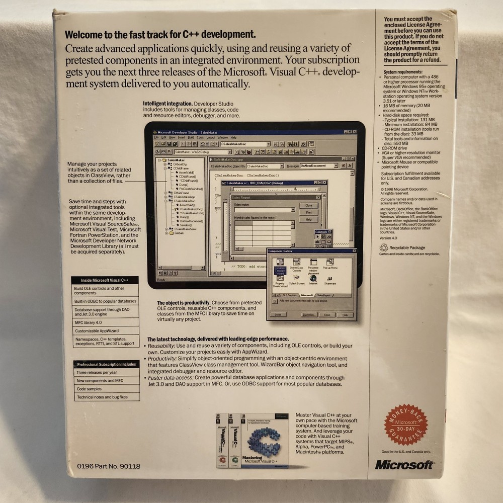 Microsoft Visual C++ Version 4.0 PC CD-ROM for Windows 95/NT 1995 Professional