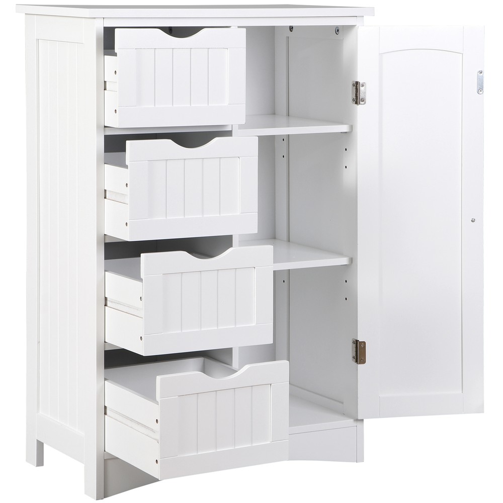 White Bathroom Storage Cabinet with Adjustable Shelf Floor Storage Cupboard