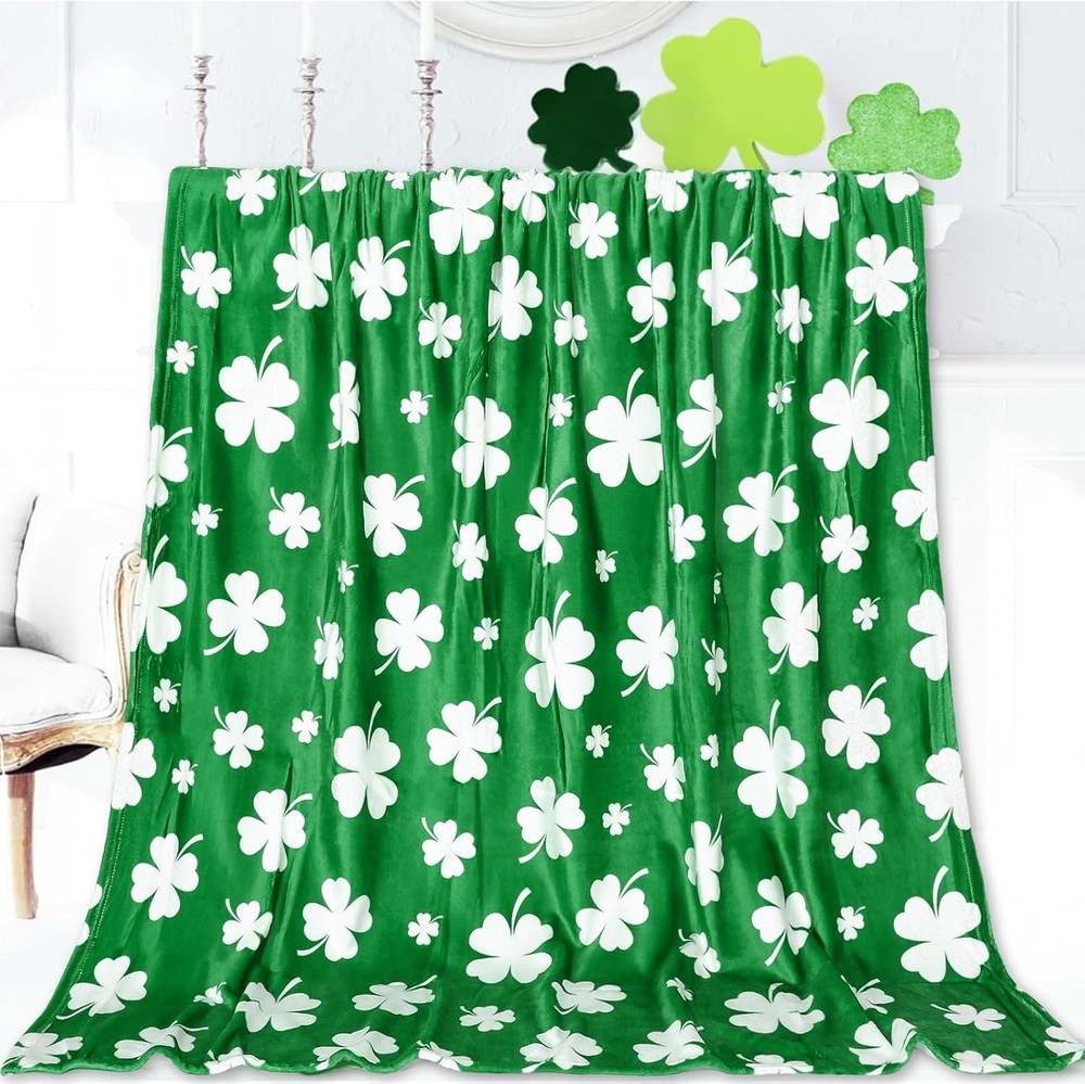 Lucky Irish Shamrock Plush Blanket US Soft Cozy Warm Throw