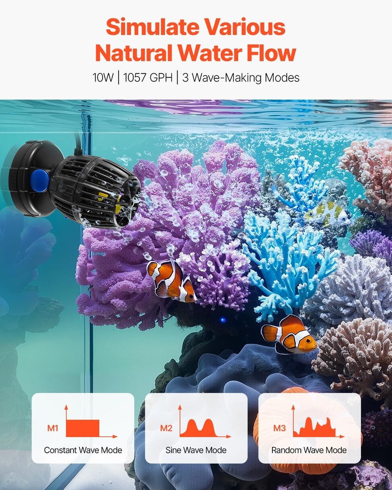 Vevor Aquarium Wave Maker 10W 1057 GPH Quiet Strong DC Powerhead Adjustable Fish