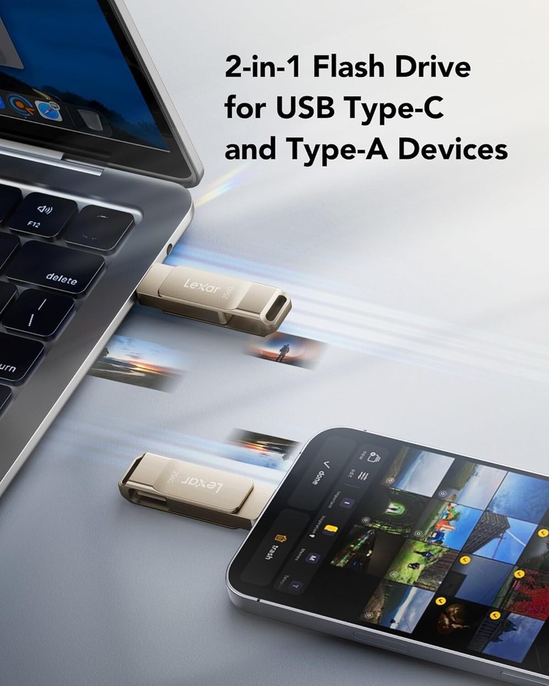 Versatile Dual USB 3.2 Drive: 256GB Storage with AES Encryption &