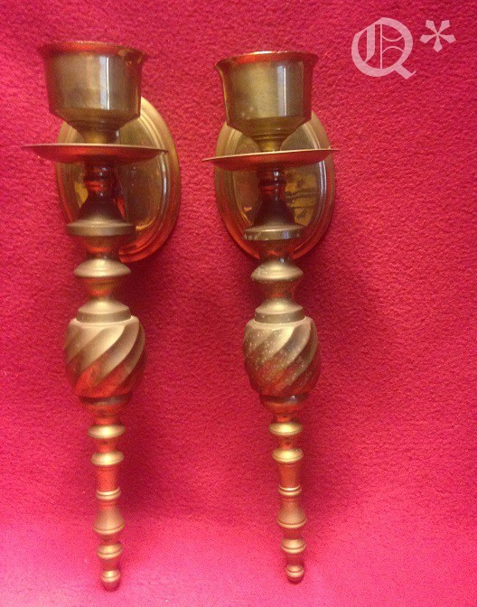 Vintage Pair Solid Brass Wall Candlestick Holders