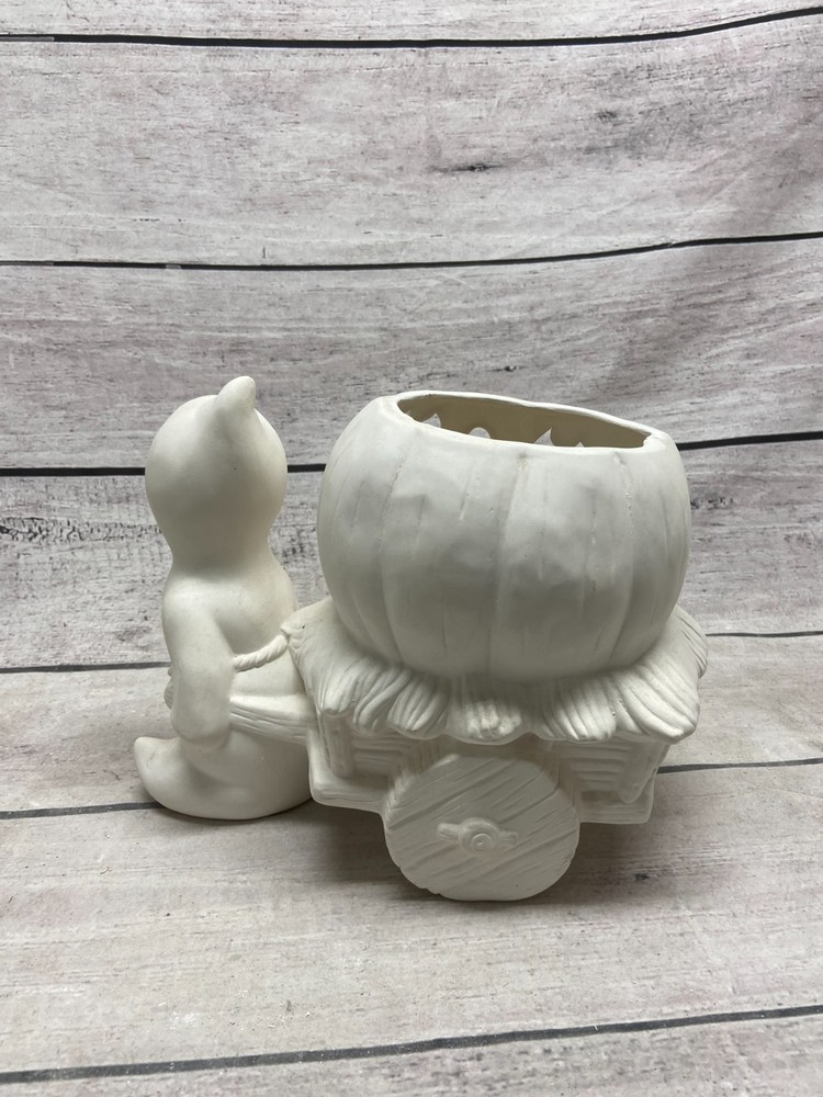Vintage Ceramic Mold Halloween Ghost Pulling Jack O Lantern Pumpkin Wagon