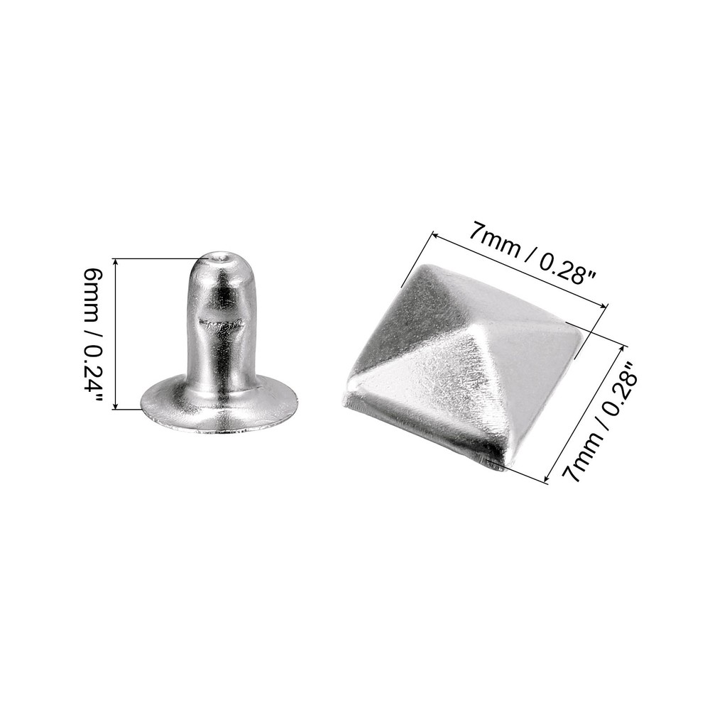 100 Sets Spike Rivet, 7mm Pyramid Rapid Rivet Studs Square Spikes, Silver Tone