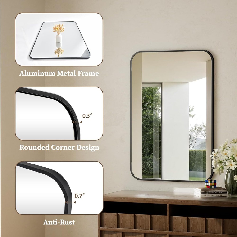 20" x 28" Rectangular Aluminum Alloy Frame Wall Mounted Bathroom Mirror