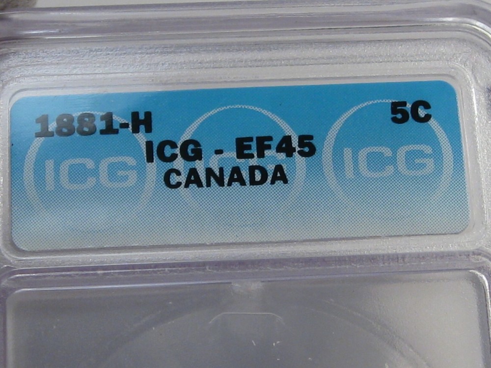XF 1881-H Silver 5¢ Five Cent CANADA ICG EF45. #36