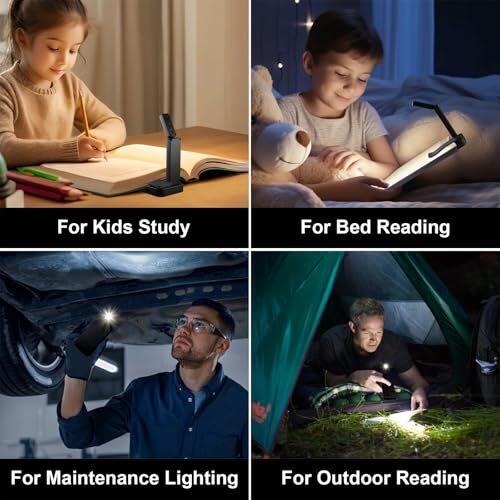 Rechargeable Book Light for Reading in Bed,Foldable Clip-On Reading Black