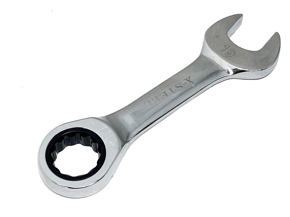 Expert Cr-V Chrome Stubby Ratchet Combination Ring Open Spanner 8-19mm 12pc Set