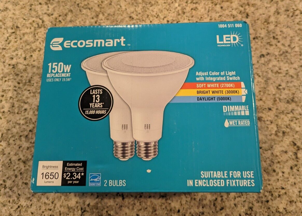 EcoSmart 2-Pack 150W Repl. 19.5w PAR38 Dimmable CEC LED Color Selectable Bulbs