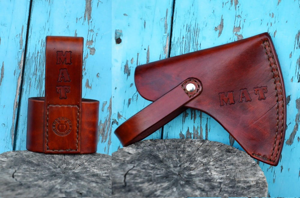 Handmade Tooled Leather Gransfors Bruk Small Forest Axe Sheath, Personalized