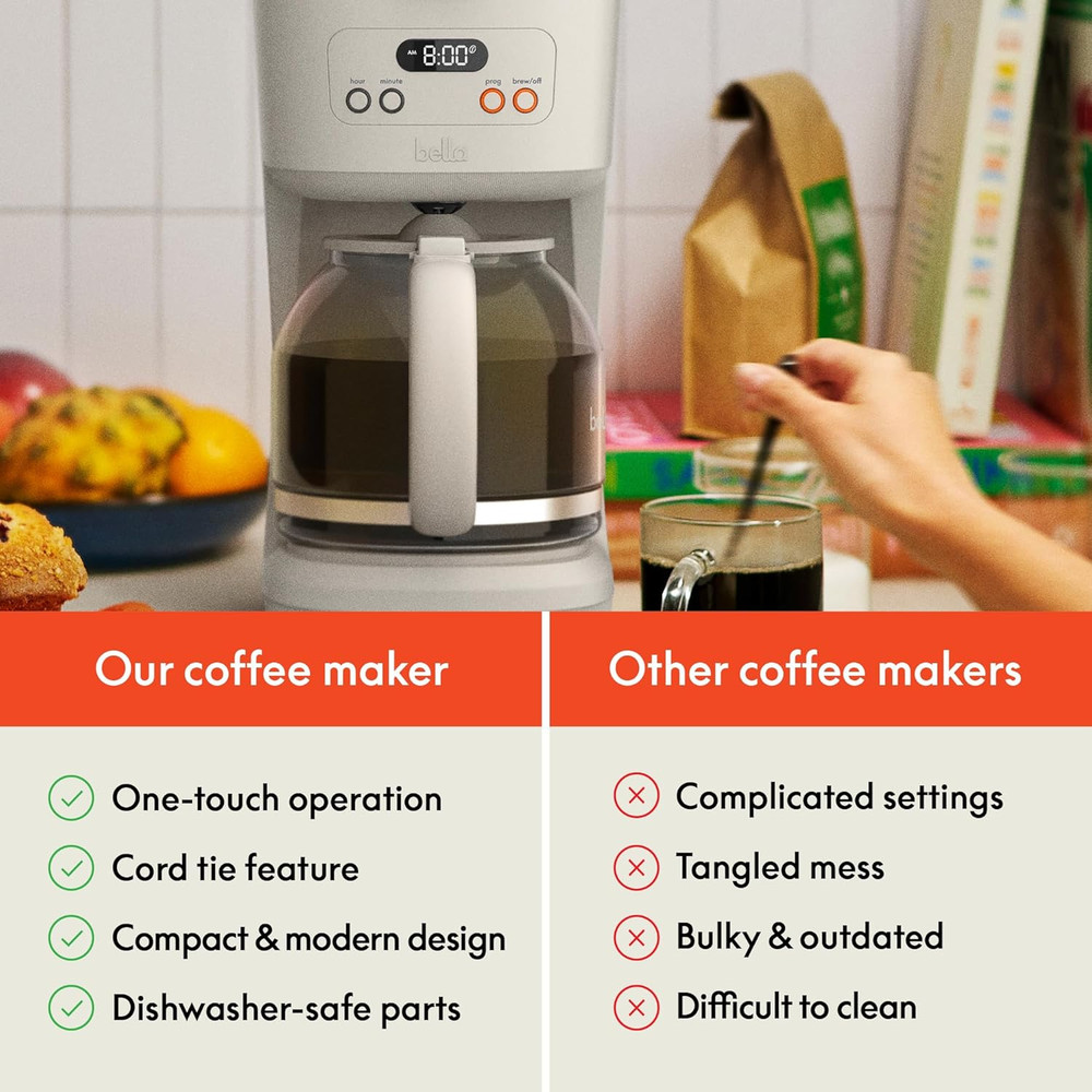 12 Cup Programmable Coffee Marker, Reusable Dishwasher Safe Accessories, Easy LC