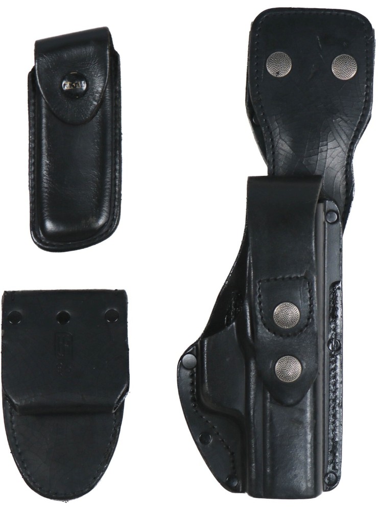German Police Black H&K P7 Dropdown Leather Holster with Mag Pouch Bundeswehr