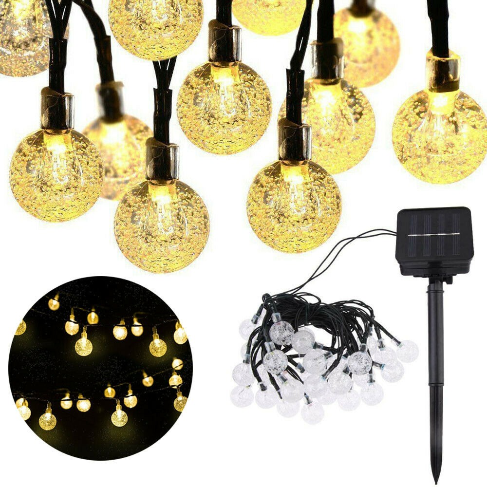 2 Pack 66FT 200LED Outdoor Solar Globe String Lights Ball Bubbles 8 Modes Yellow