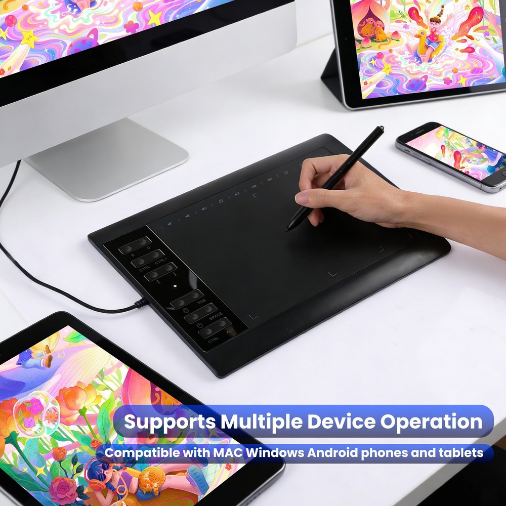 Pro Digital Drawing Tablet with 10x6 inch Screen, Graphics tablet, 12 Shortkey