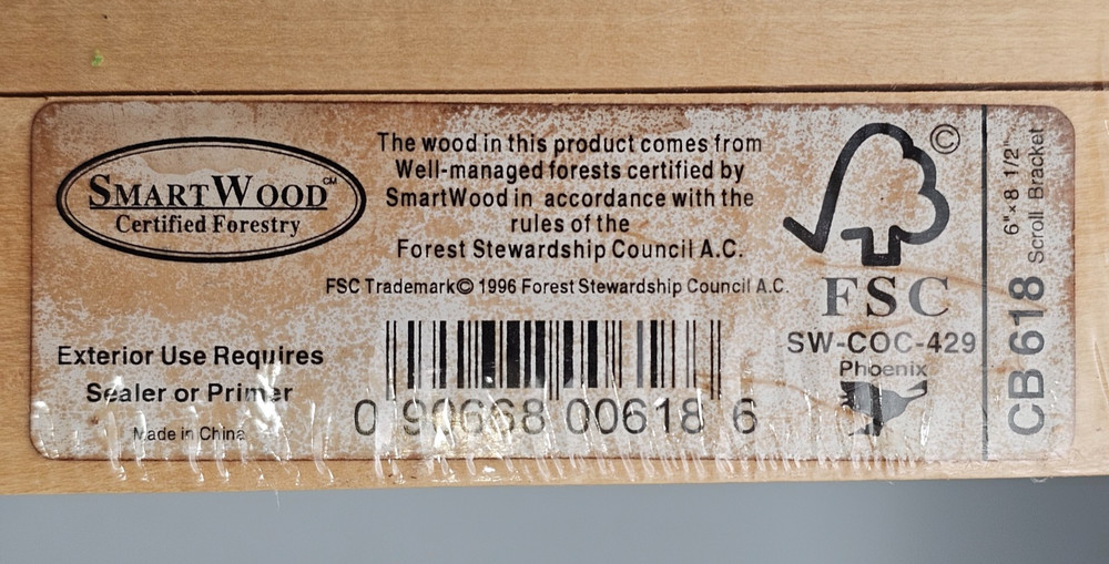 Smart Wood Scroll Bracket Unfinished 6" x 8.5" - CB 618