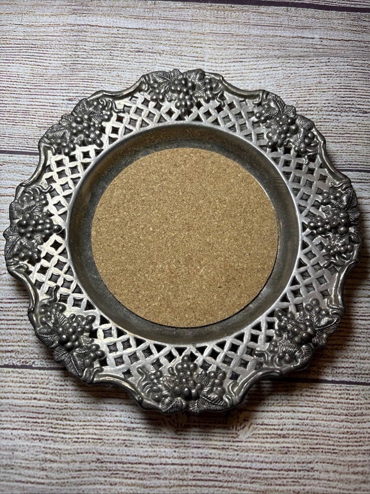 VTG Silver Plated Grape Pattern Wine Bottle Coaster by Godinger Silver 7”
