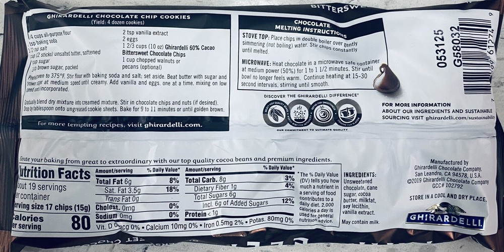 2x GHIRARDELLI 60% Cocoa Bittersweet Chocolate Chips Baking Premium 10 oz 2 PACK
