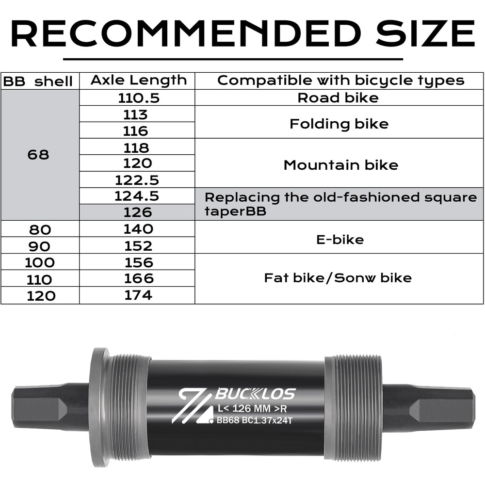 Square Taper Bottom Bracket BB68 Sealed Bearings Fat Mountain E-bikes Crank US