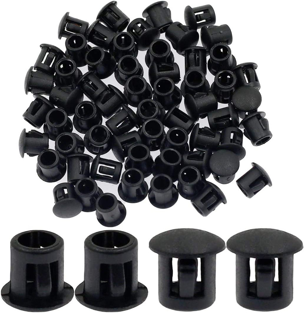 60 Flush-Type 6Mm Black Plastic Hole Plugs, Snap-In Locking End Caps