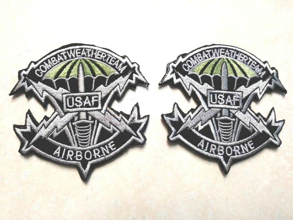 2 pc US AIR FORCE Combat Weather Team emb patches hook back