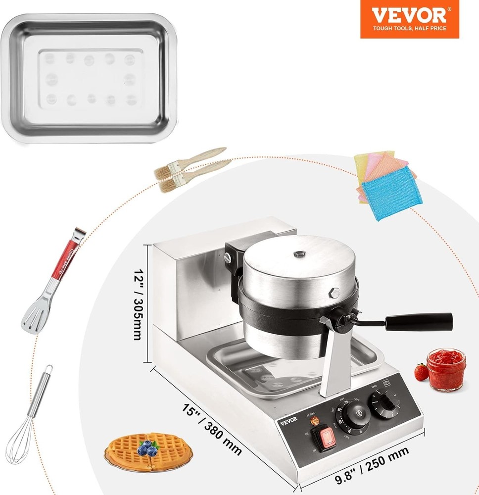 Waffle Maker 1300w Round Waffle Iron Non-Stick Rotatable Waffle Baker Machine