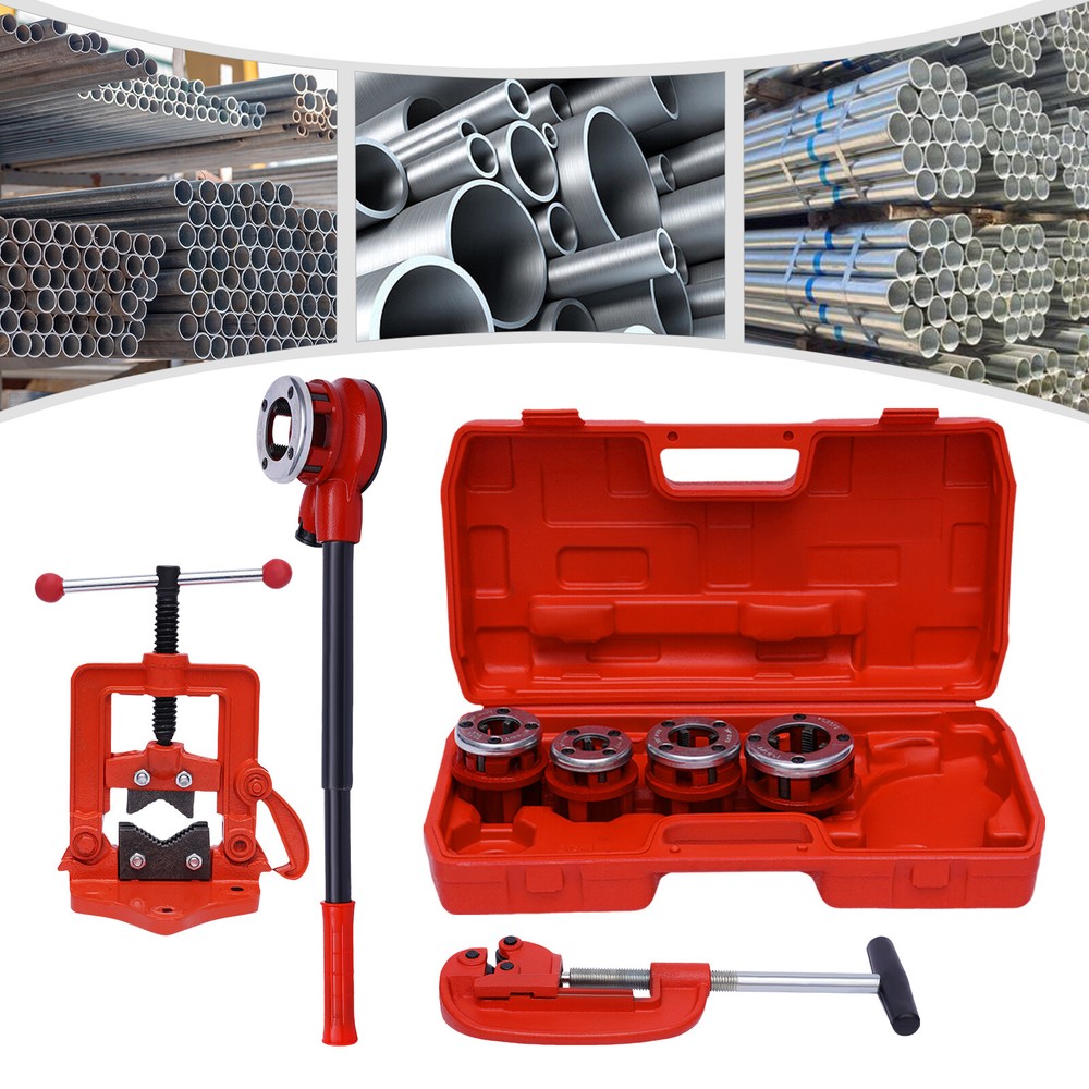Plastic Pipe Threader W/5 Stock Dies Ratchet Handle Pluming Gas Tools Handheld