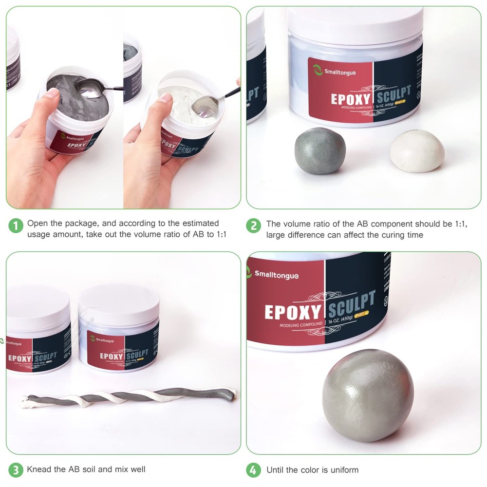 White AB Epoxy Sculpt Clay, 2 Part Epoxy Sculpture Modeling Paste Clay (A & B...