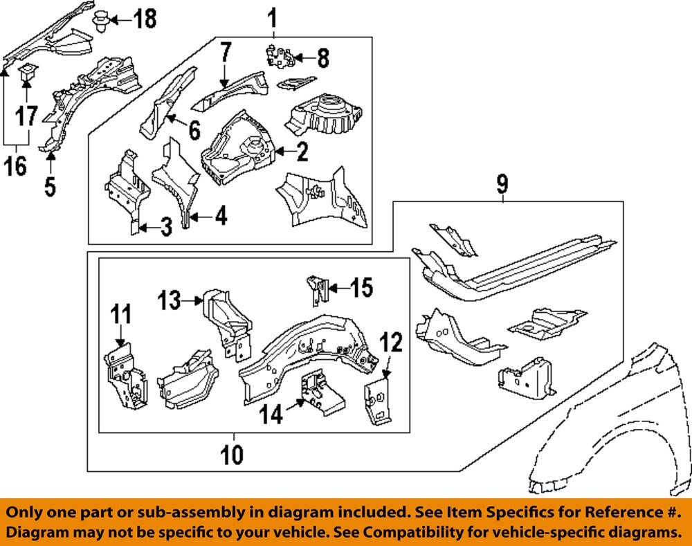 GM OEM 10-20 Impala Fender Structural Components Rails-Inner Support 13237557