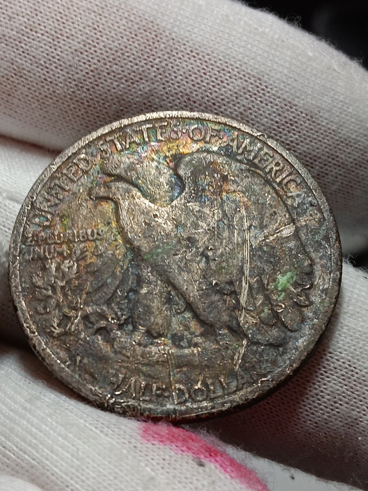 👉1920-Walking Liberty Silver Half Dollar  RAINBOW TONING  S/475