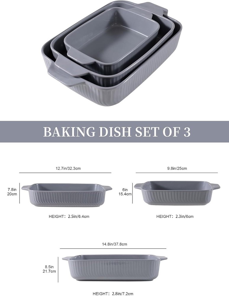 Ceramic grill pan set: 3-piece rectangular grill pan set for steaks