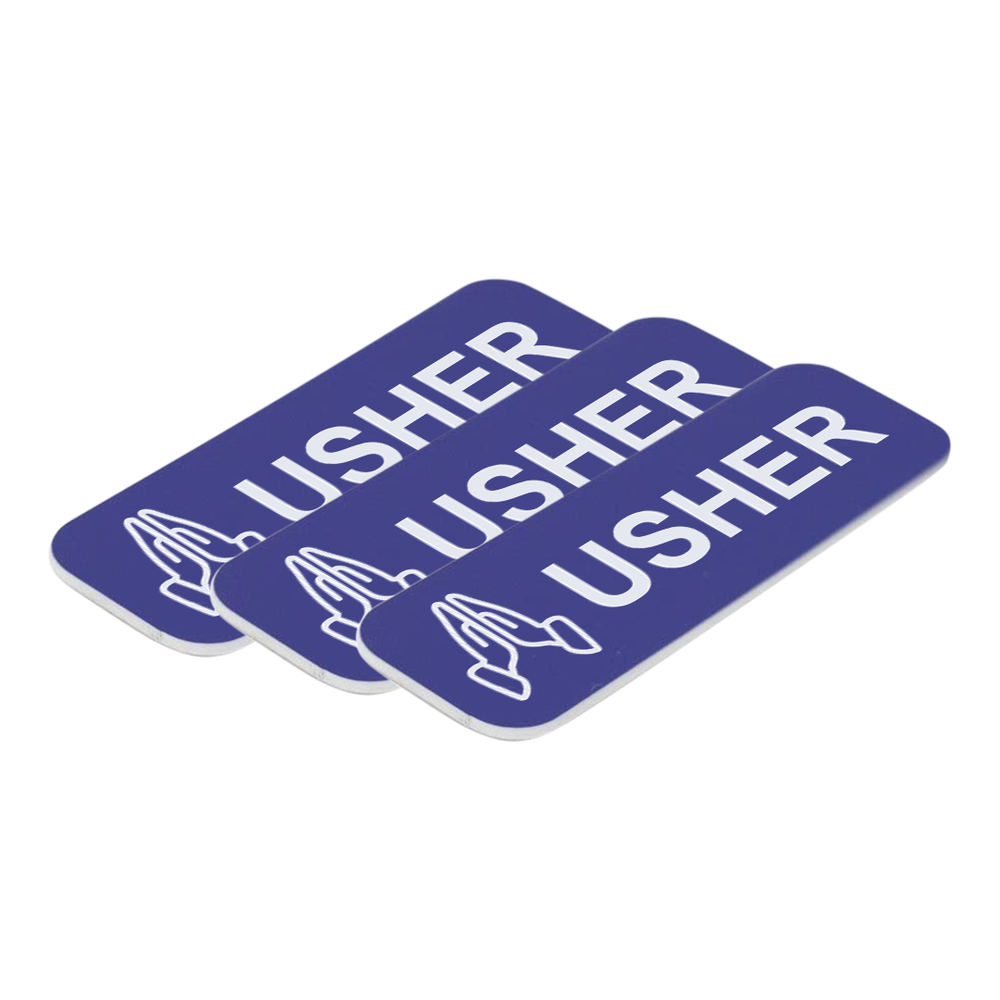 Usher 1 x 3" Name Tag/Badge, Praying Hands (3 Pack)