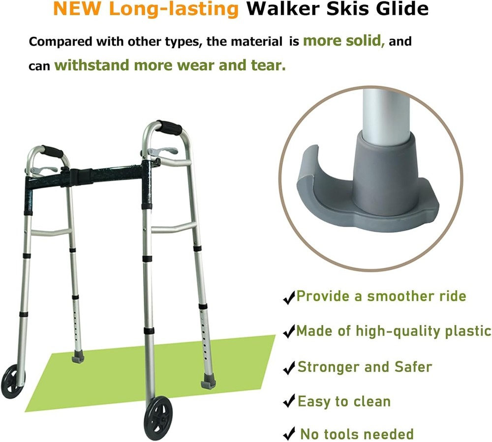 2 Pack Walker Ski Glides Universal Fit Walker Feet Replacement Gray