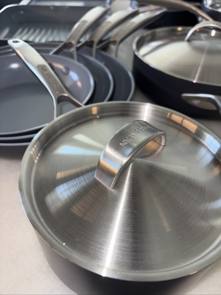 GreenPan Paris Pro 14 Piece Hard Anodized Ceramic Nonstick Cookware Set Display