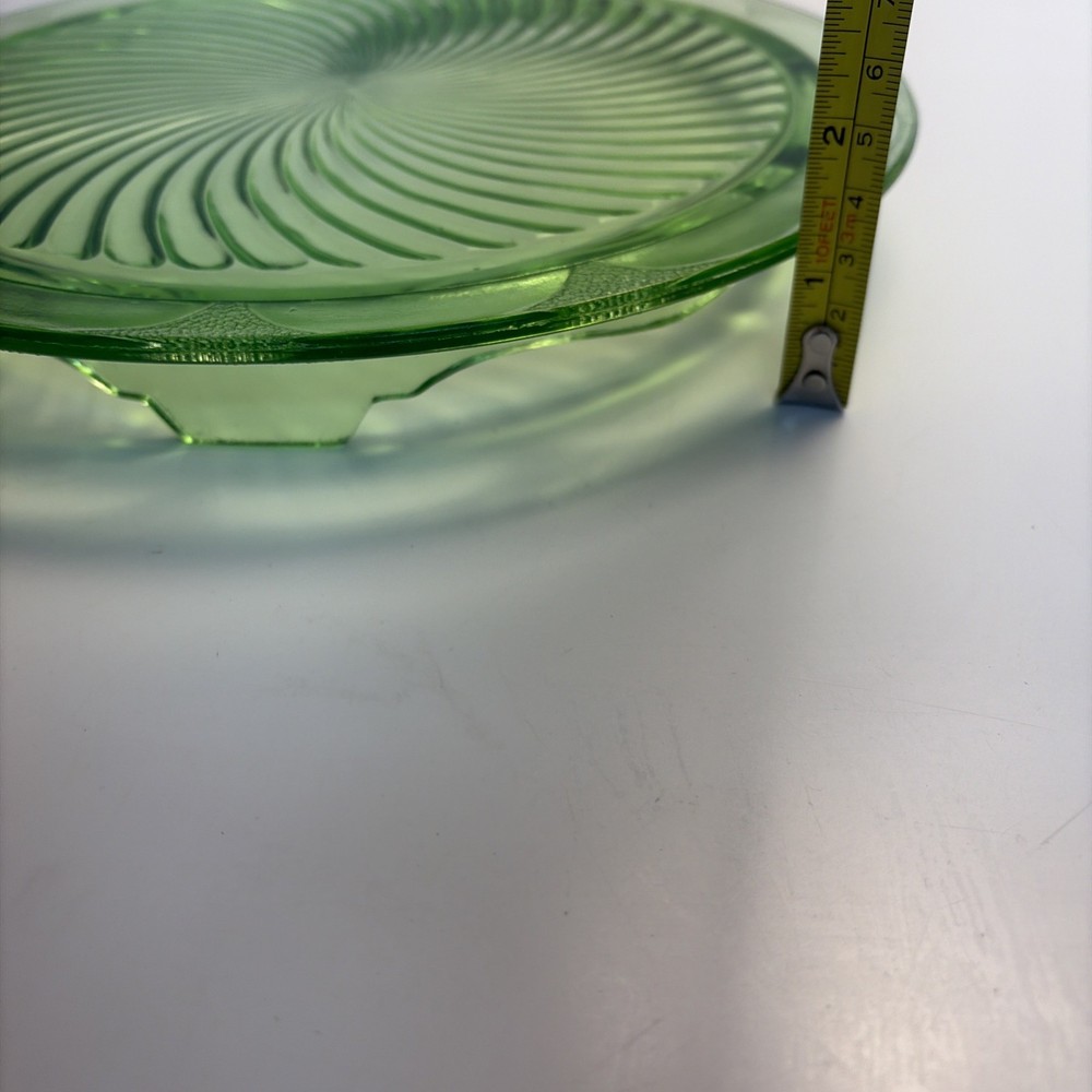 Vintage Uranium Glass Footed Cake Stand Swirl Pattern