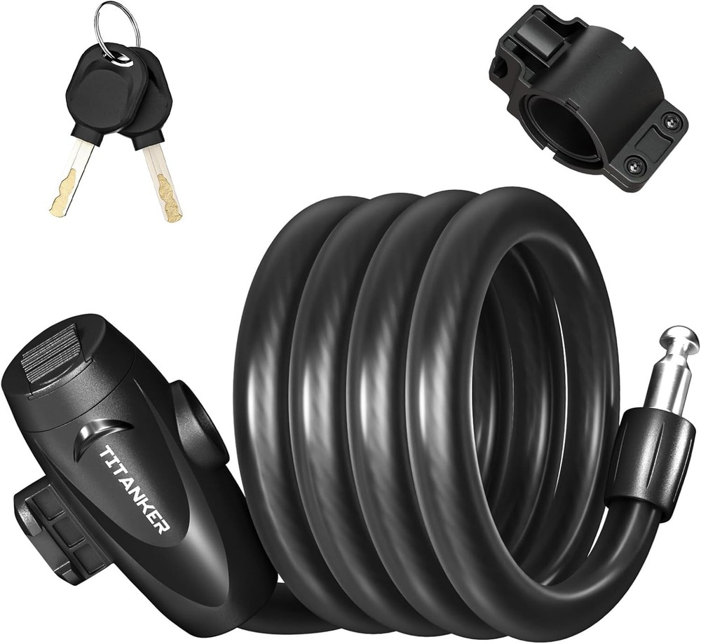 Titanker Bike Lock, 1/2 Inch Thick Lock Cable Coiled Secure Black