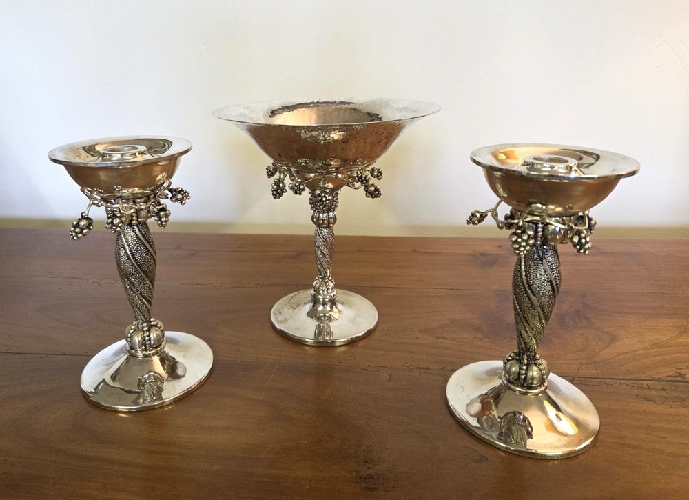 Pair Silver Plate Candlesticks and Tazza Centrepiece Bowl