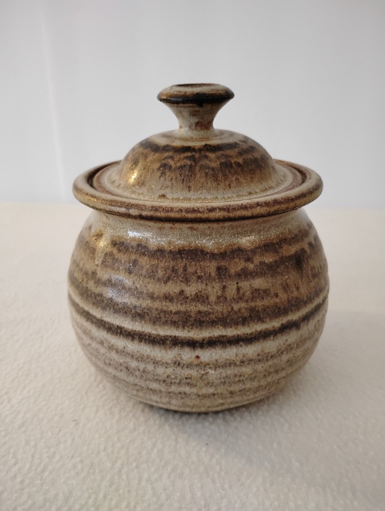 Uncommon Vintage Pottery Jar With Unique Style Lid.