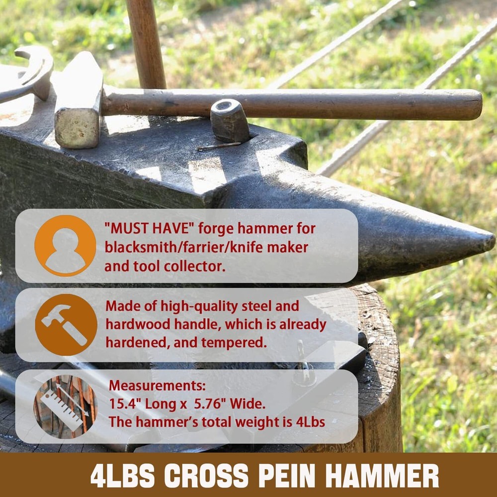 4LB Blacksmith Handmade Hammers for Farrier Knife Maker Blacksmith Forging Tool