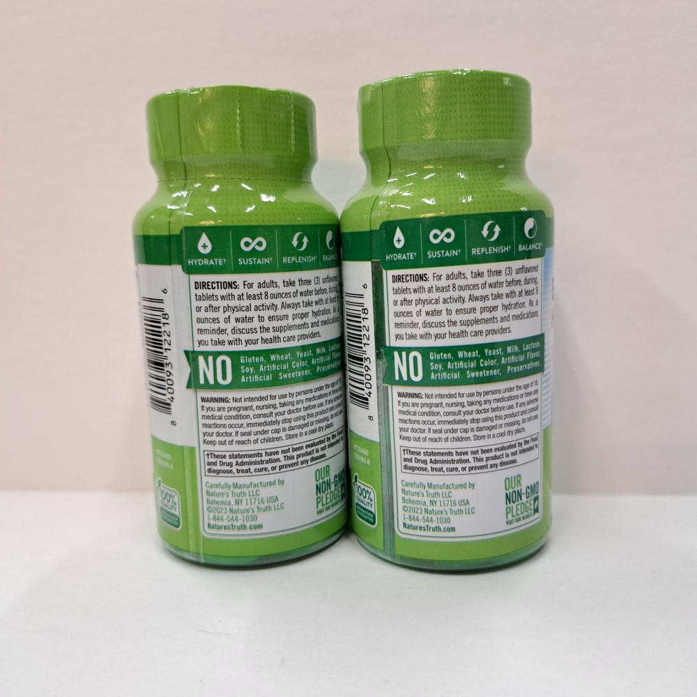 Natures Truth Electrolyte Hydration Tablets 2 bottles x 90 tablets Unflavored