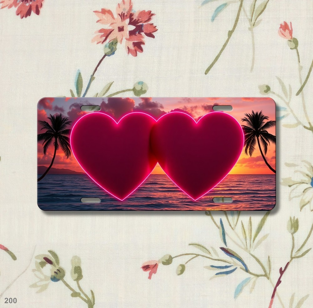 Lovely Double Hearts Artwork Custom Name License Plate Personalized Decor