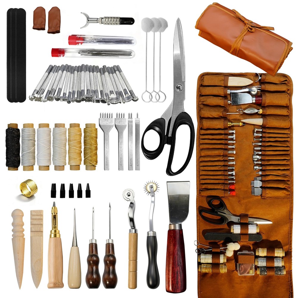 Leather Tooling & Crafting Kit for Beginners - 72Pcs Leatherworking Tools wit...