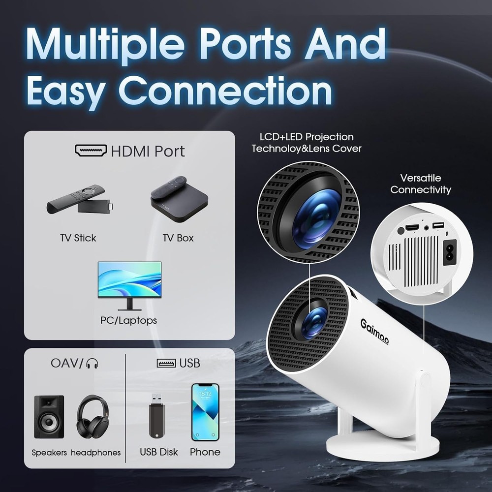 Mini Projector with WiFi and Bluetooth Built-in Apps Smart Projector Support ...