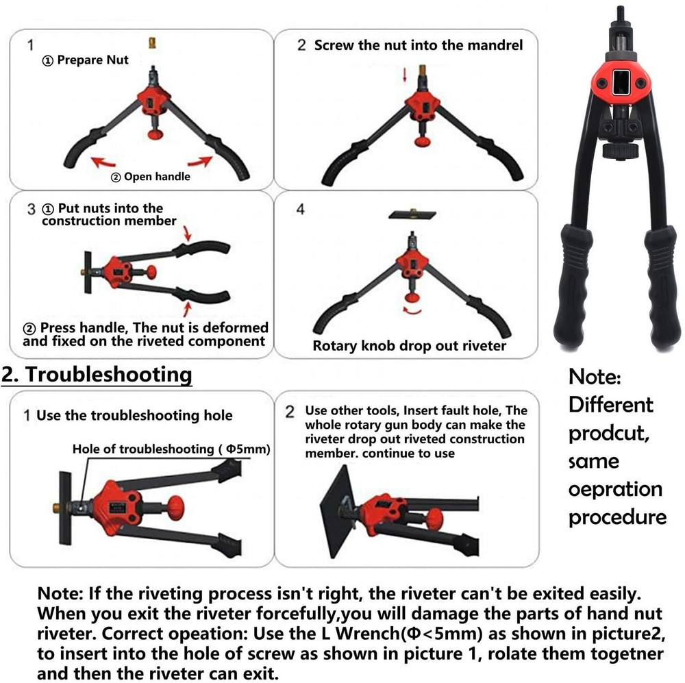 13" Rivet Nut Gun Kit Rivnut Setting Tools Nut Setter Tool Hand Blind Riveter US