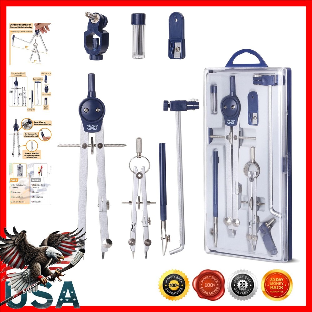 Precision Drafting Tools: 7-Piece Geometry Compass Set for Engineers & Artists
