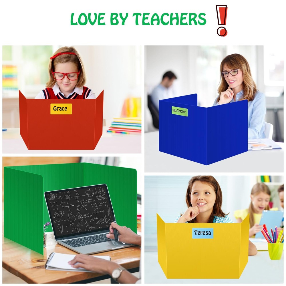 24 Pack Colorful Privacy Folders for Student Desks - Durable Plastic Erasable