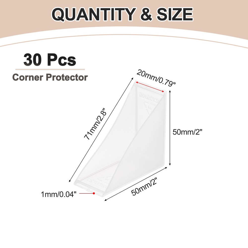 30Pcs 0.79x2in Clear Triangular Glass Table Protective Corners