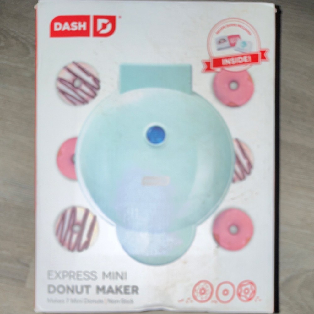 DASH Express Mini Donut Maker Non-Stick Aqua 7 Donuts Quick & Easy
