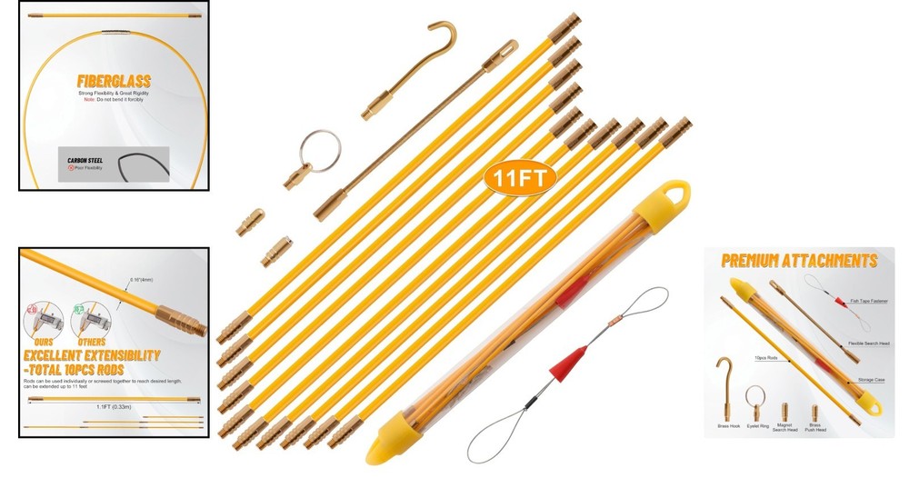 Professional Wire Pulling Fish Tape Set with Multiple Attachments