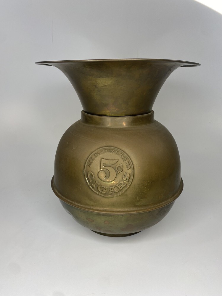 Vintage Solid Brass 5 Cent Cigars Spitoon, ALL FAMOUS HAVANA, Cuspidor